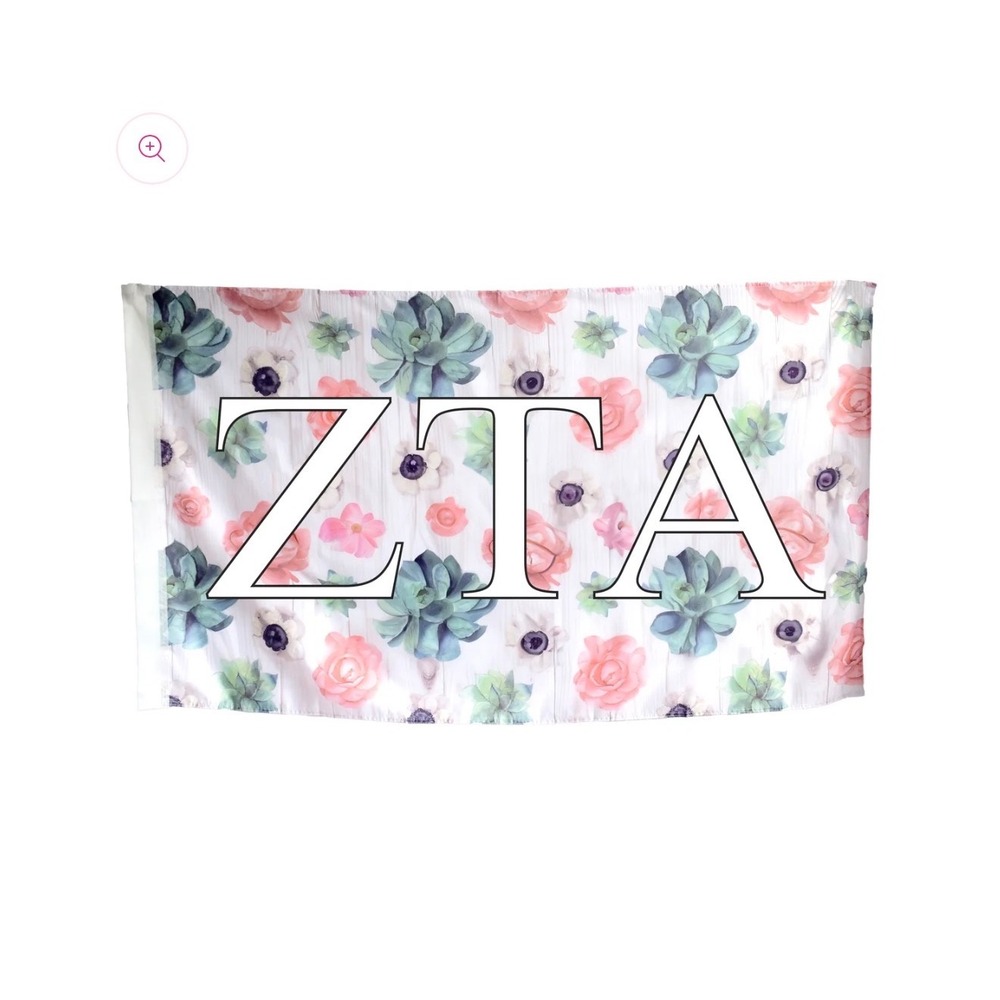 Sorority Shop Zeta Tau Alpha Succulent Floral Banner Flag Dorm Decor Pink 3x5ft
